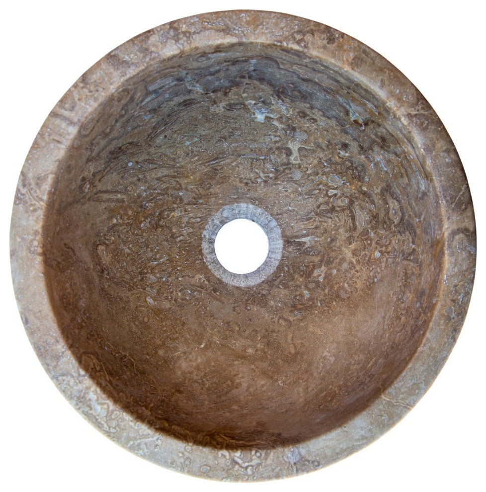 Noce Brown Travertine Natural Stone Round Vessel Sink (D)12.5" (H)6"
