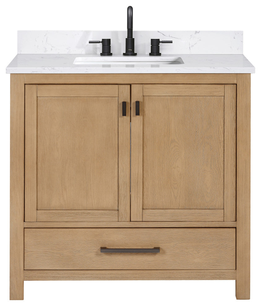 Modero Vanity Combo With Cala White Top, Brushed Oak, 36", Single Sink