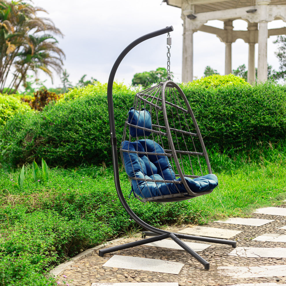 Outdoor Patio Wicker Swing Chair Hanging With Cushion