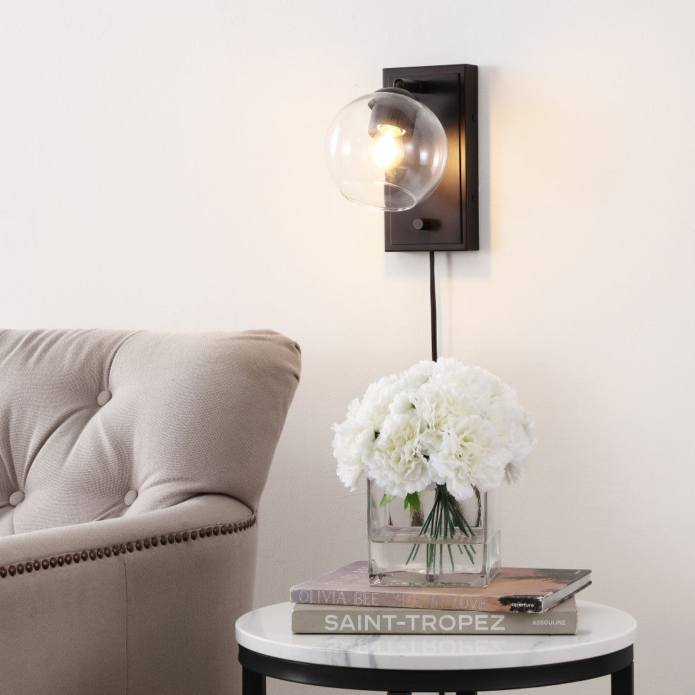 6" 1-Light Plug-In or Hardwired Adjustable Iron LED Sconce, Rotary Dimmer