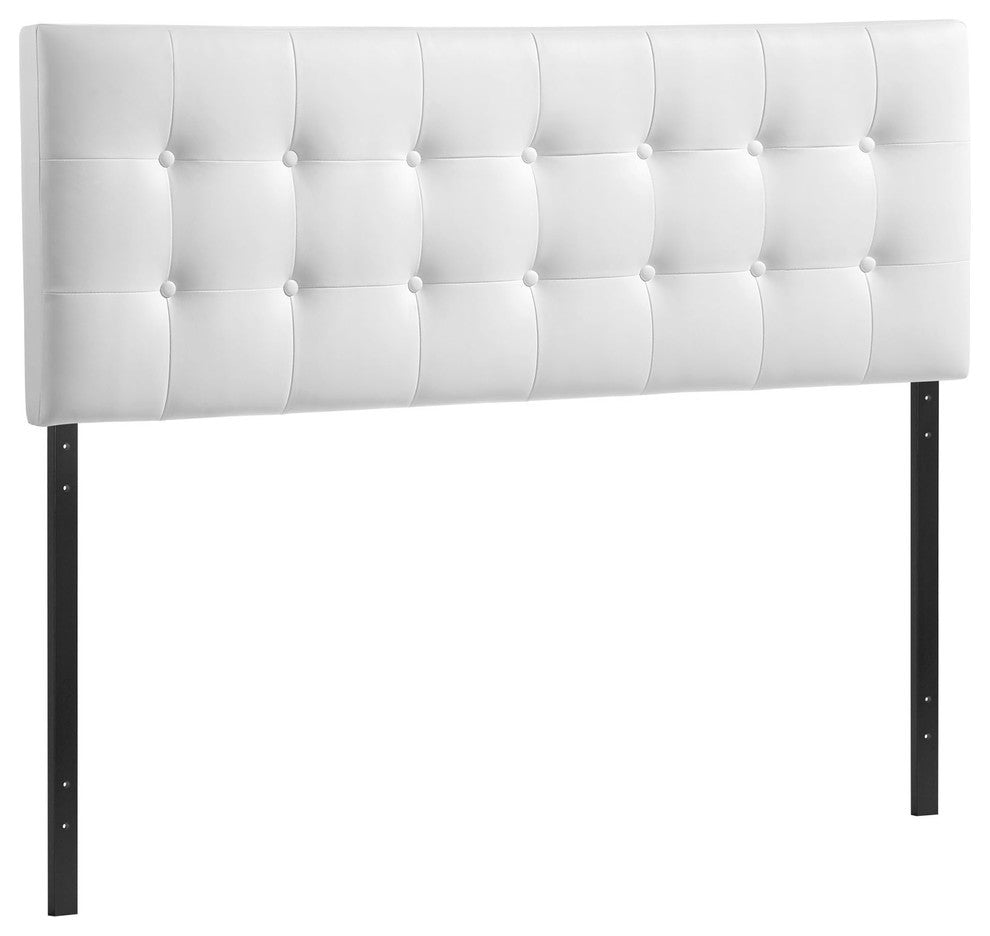Modern Contemporary Queen Size Vinyl Headboard, White Faux Leather