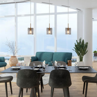 LNC Tucana Polished Gold Matte Black Modern Pendant Light, Textured Glass, 1-Light