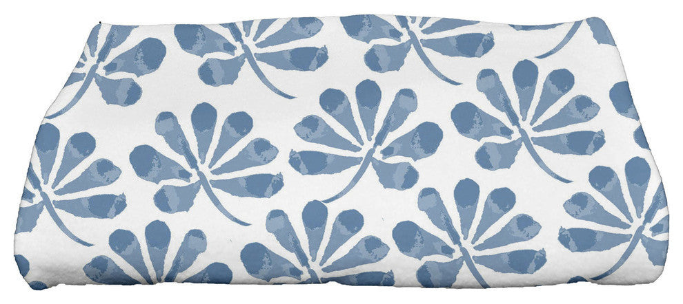 Ina, Floral Print Bath Towel, Blue
