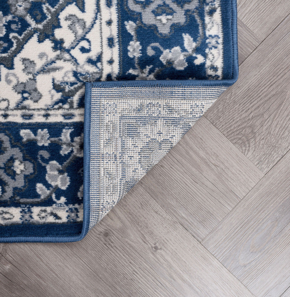 Newcomb Traditional Oriental Navy Rectangle Area Rug, 5'x7'