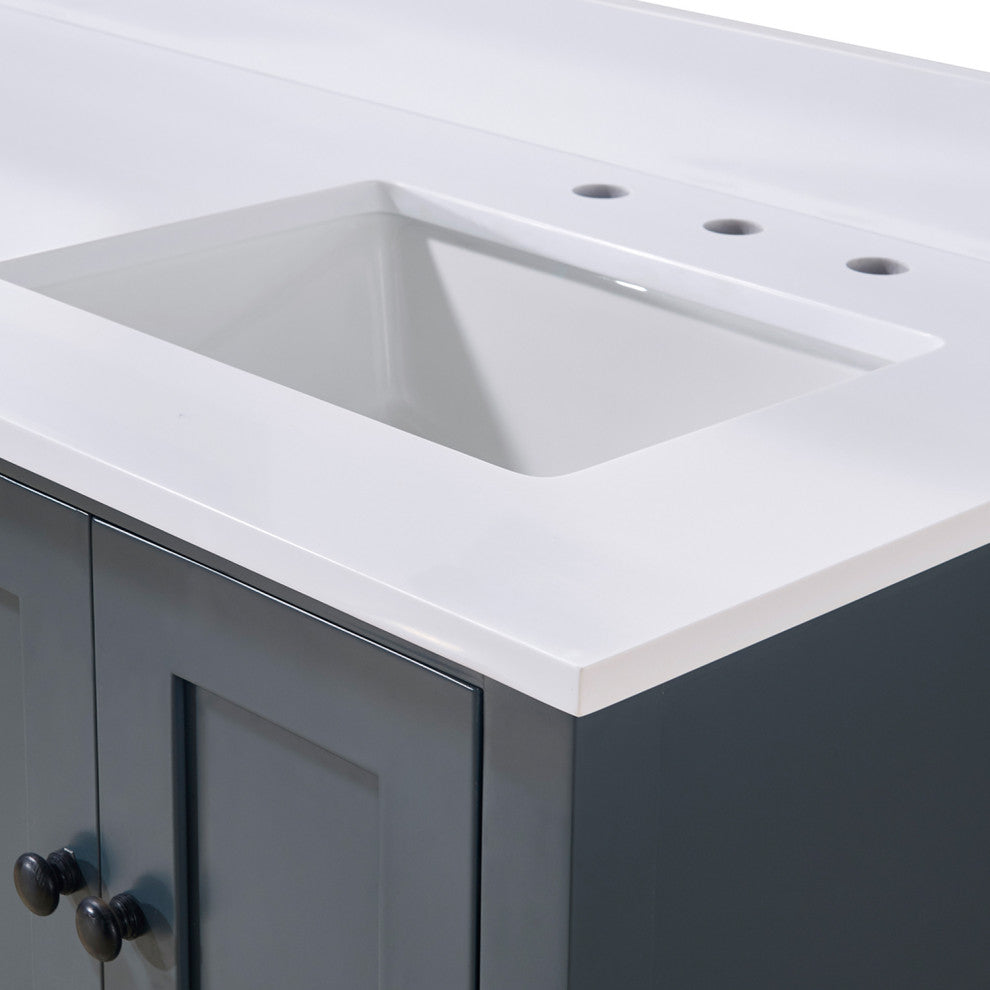 Andalo Engineered Stone Vanity Top, Snow White With White Sink, Double, 61"