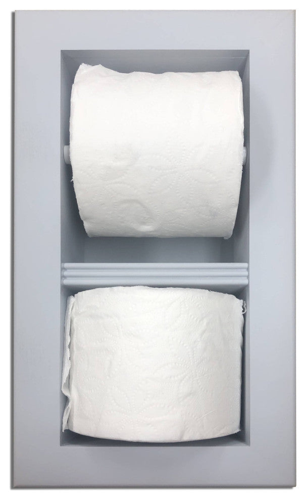 Bayshore Recessed Solid Wood Double Toilet Paper Holder 7 X 14.5, Primed Gray