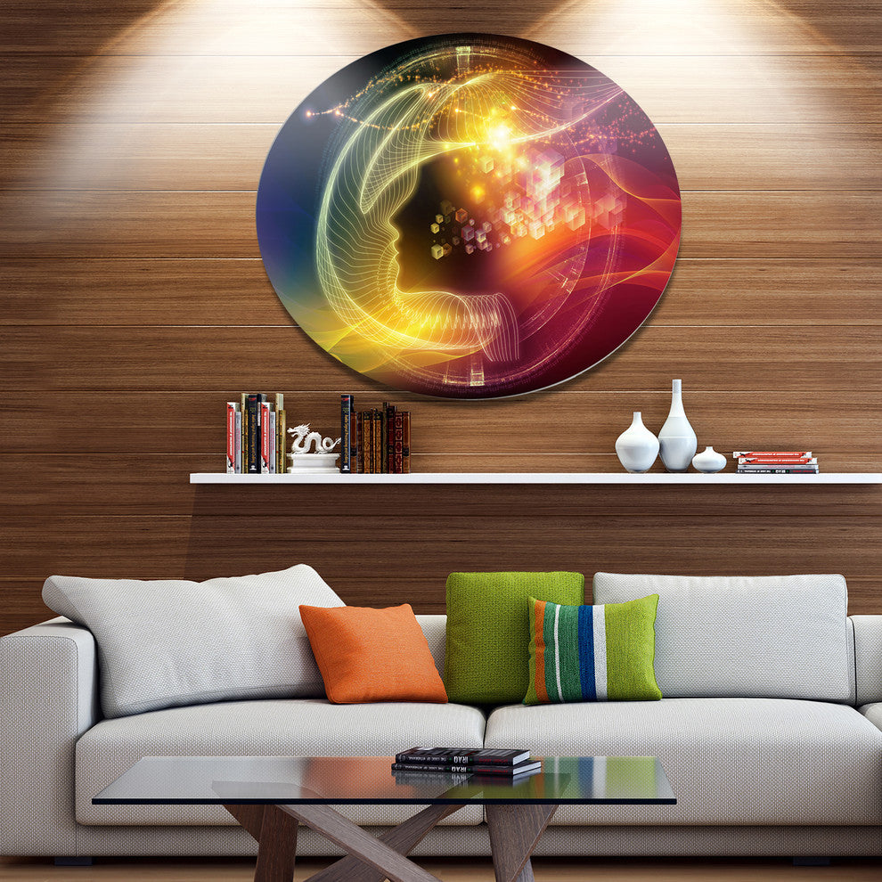 Illuminating Human Head Fractal, Abstract Round Wall Art, 11"