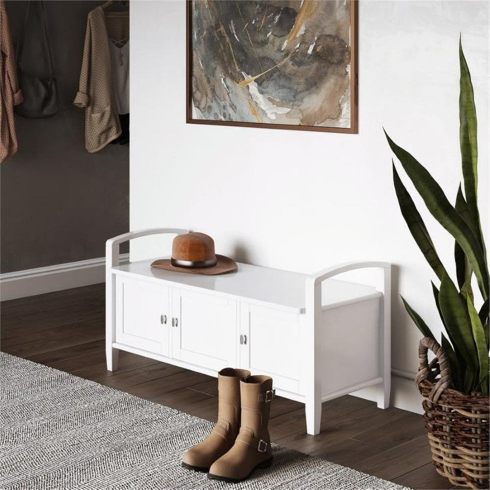 Warm Shaker Solid Wood 44 Inch Wide Transitional Entryway Storage Bench In White