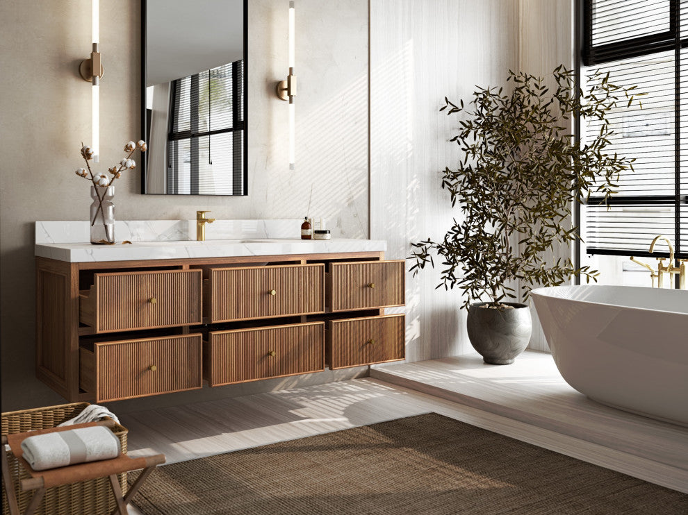 Sonoma Floating 60 Single Vanity in Dark Natural with 2" White Quartz