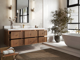 Sonoma Floating 60 Single Vanity in Dark Natural with 2" White Quartz