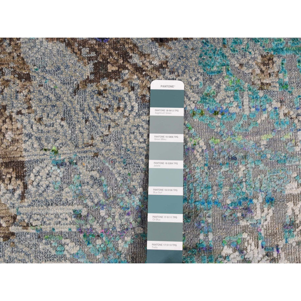 Battleship Gray Diminishing Coins Silk With Wool Hand Knotted Rug 8'9"x11'10"
