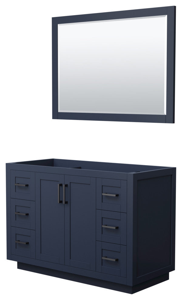48" Single Bathroom Vanity, Dark Blue, No Countertop, Black Trim, 46" Mirror