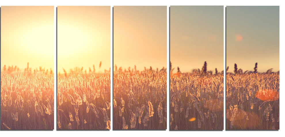 Rural Land under Shining Sun, Large Landscape Canvas Art, 60"x28", 5 Panels