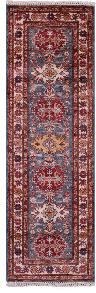 1' 11" X 6' 2" Runner Hand Knotted Super Kazak Geometric Wool Rug Q10292