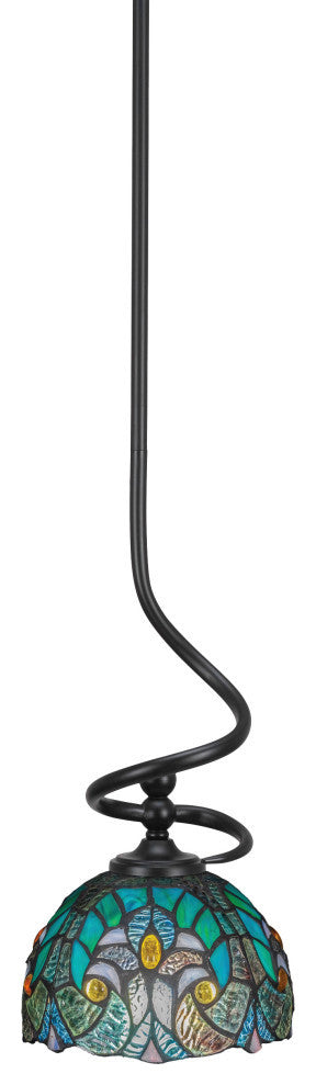 Capri Stem Mini Pendant In Matte Black Finish With 7" Turquoise Cypress Art