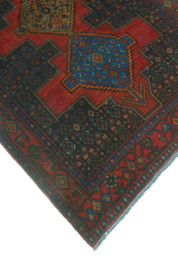 Fine Vintage Distressed Kasim Red/Charcoal Runner, 4'4x9'3