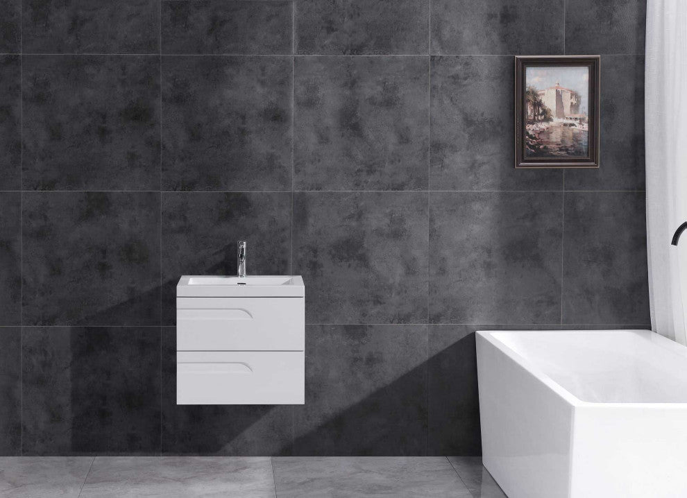 24" Wall-Mount Modern White Vanity LV8W-24W With Square Sink Top