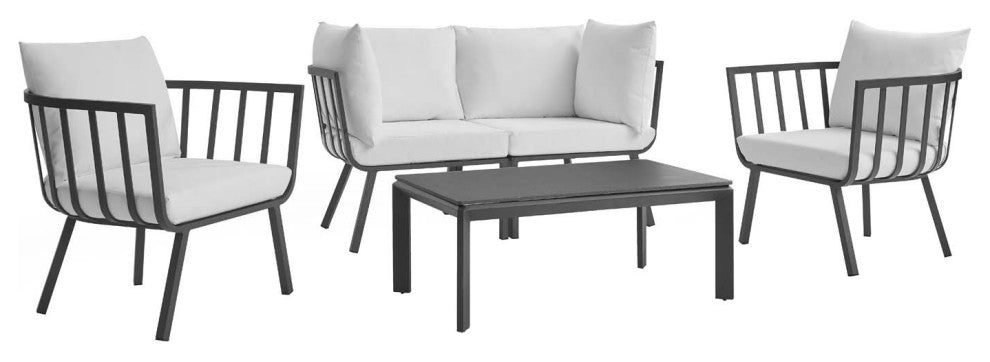 Riverside 5 Piece Outdoor Patio Aluminum Set Gray White