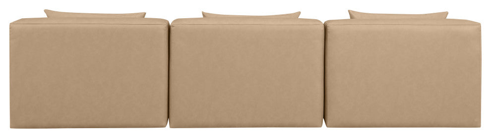 Cube Upholstered Modular Sofa, Tan, 3-Piece: 3 Armless Chair, Vegan Leather