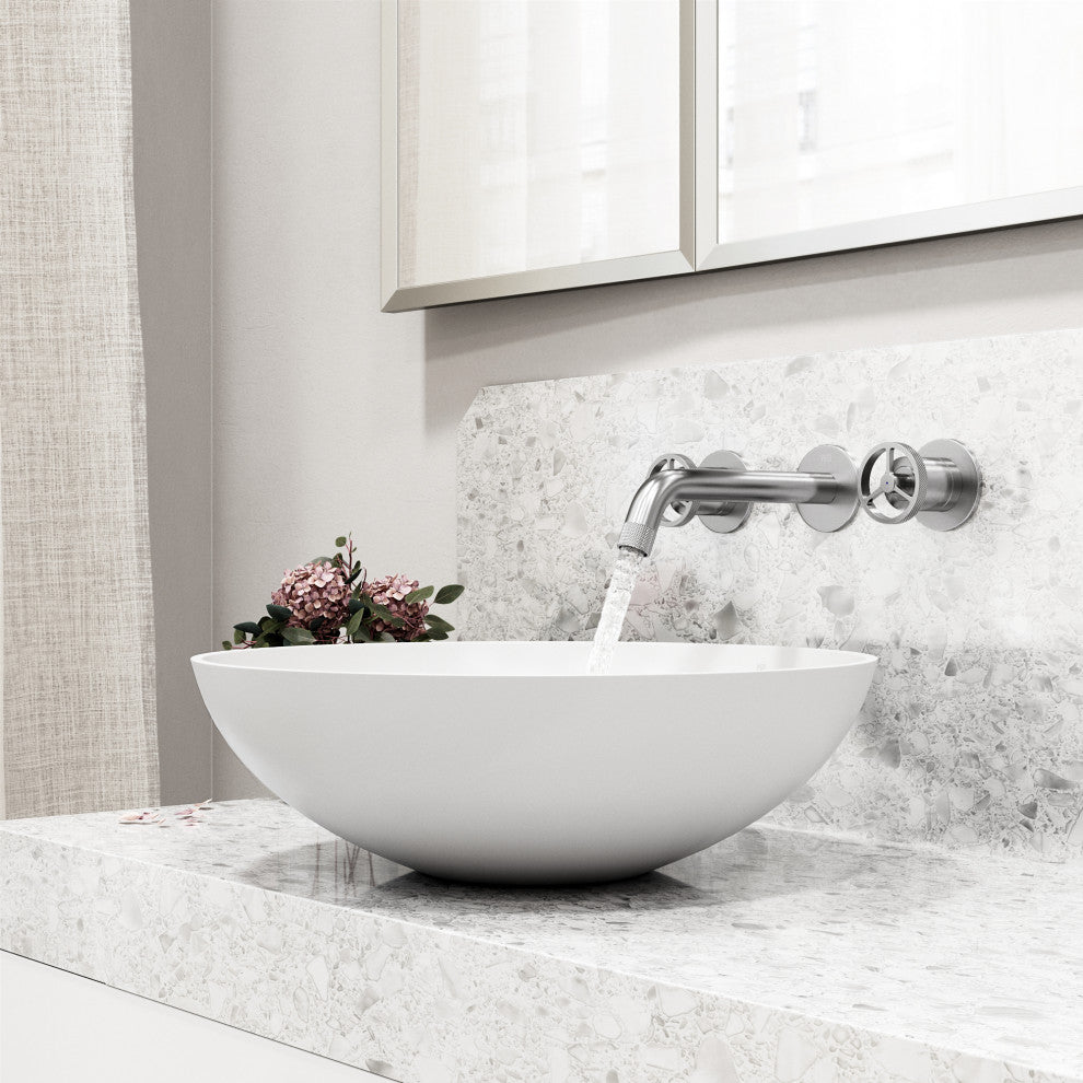 VIGO Cass 3" H 2-Handle Wall Mount Bathroom Faucet, Brushed Nickel