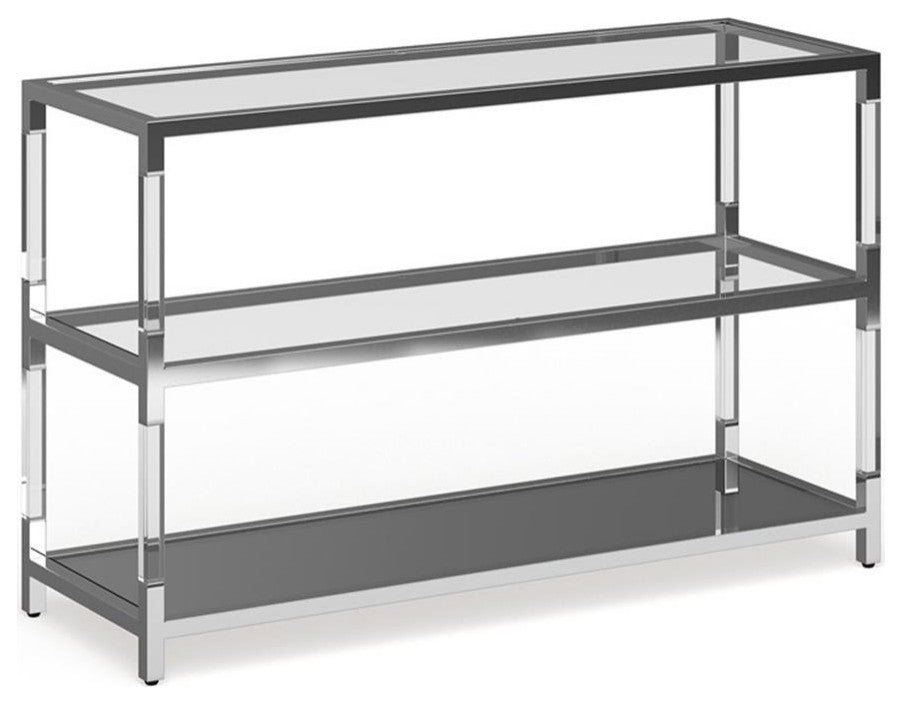 Furniture of America Jask Contemporary Glass 2-Shelf Sofa Table in Chrome