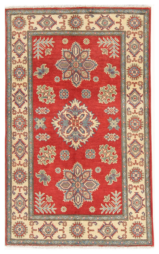 Kazak Traditional Wool Handmade Pakistani Oriental Area Rug, Red, 5'1"X3'1"