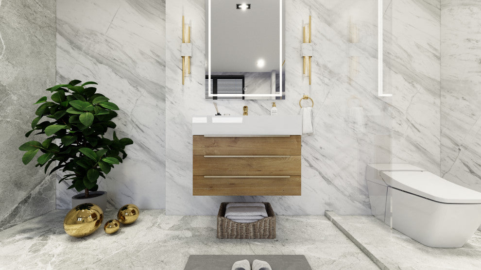 Madison 30" Wall Mounted Vanity With Reinforced Acrylic Sink, Oak