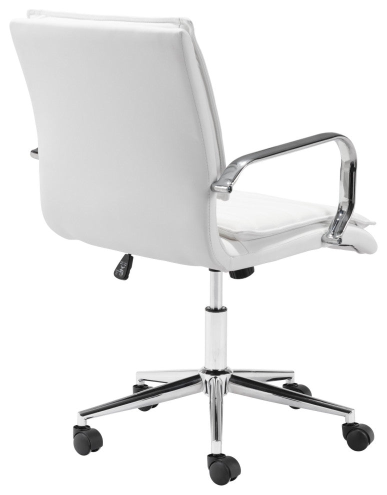 Computer Chair, Faux Vinyl Leather, Steel, White, Chrome, Home Business Office