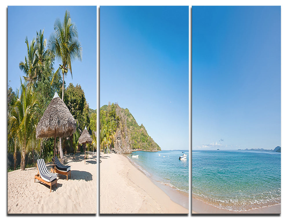 "Beach With Chairs and Umbrellas" Photo Canvas Print, 3 Panels, 36"x28"