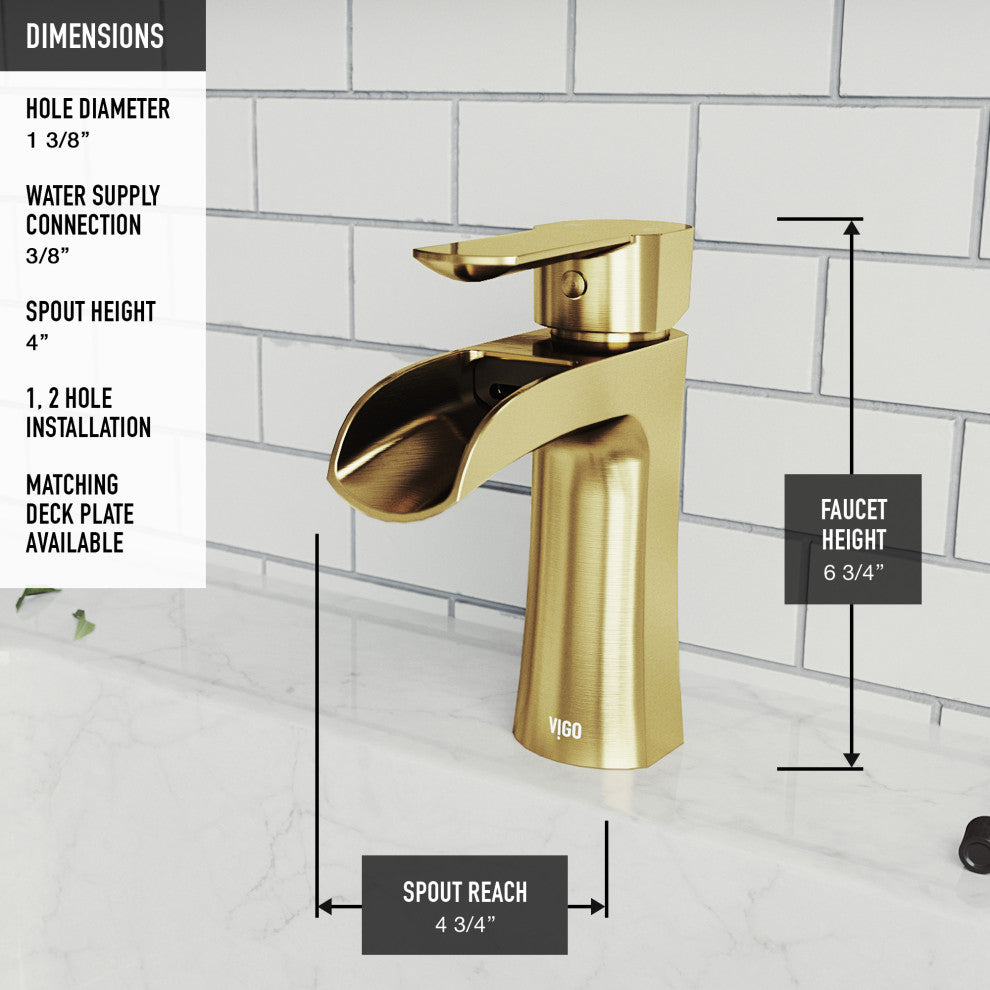 VIGO Paloma 7" H Single Handle Single Hole Bathroom Faucet, Matte Brushed Gold, Without Extras