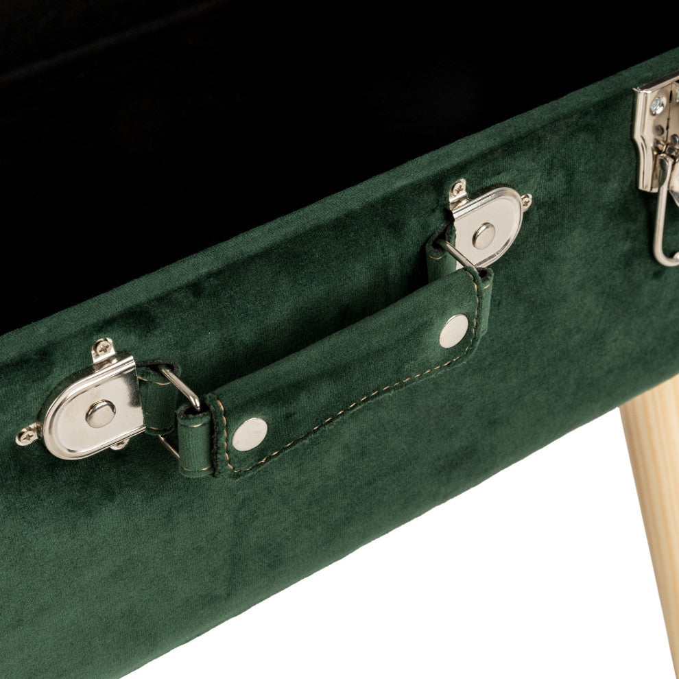 19.69"L Velvet Upholstered Storage Stool, Hunter
