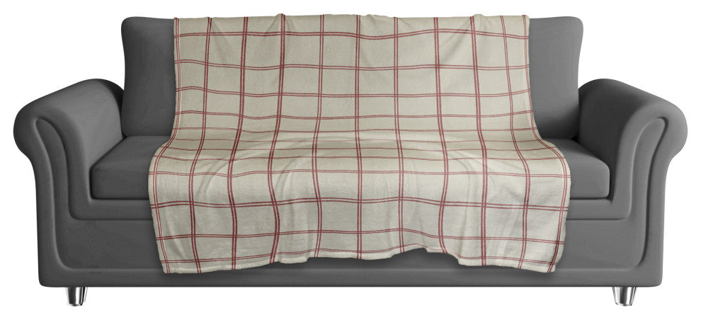 Cream and Red Check 50x60 Coral Fleece Blanket