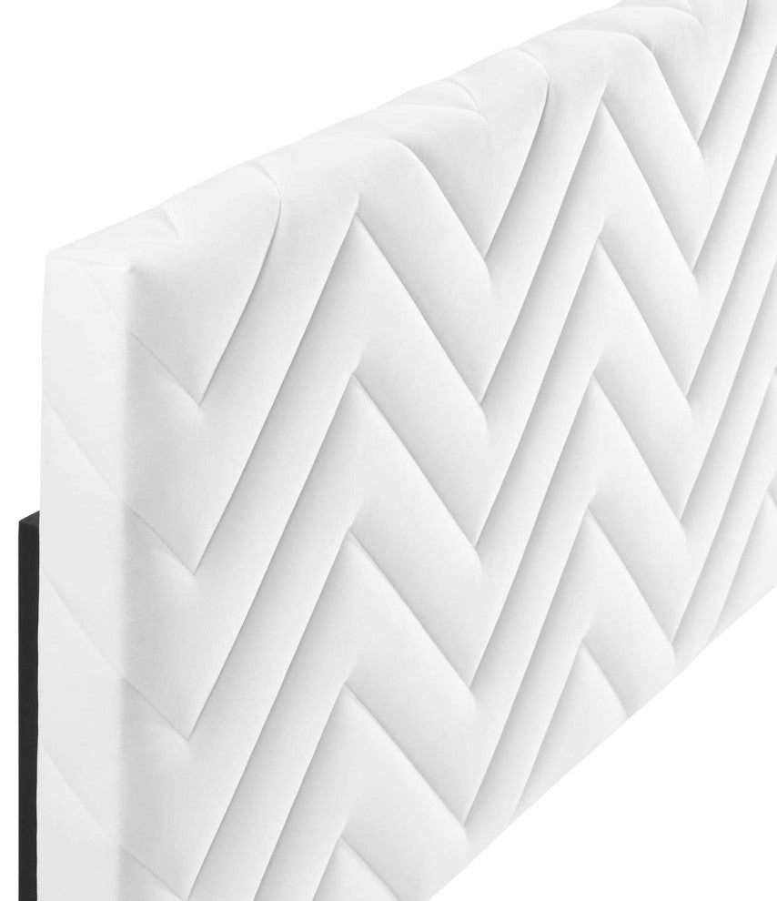 Mercy Chevron Tufted Performance Velvet King/California King Headboard, White