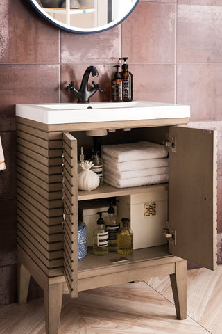 Linden 24" Vanity, Whitewashed Walnut, White Glossy Resin Countertop