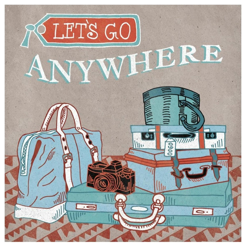 "Adventure Love Suitcase" Digital Paper Print by Mary Urban, 42"x42"