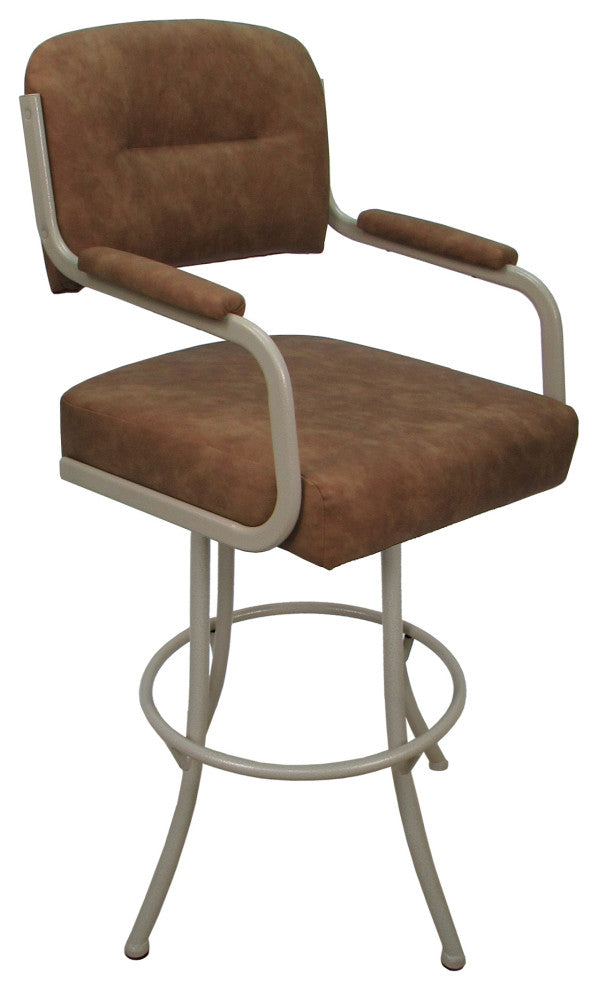 Swivel Counter Metal Bar Stool, Pecan Brown Vinyl - Beige, 26"