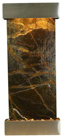 Inspiration Falls Wall Fountain, Stainless Steel, Rainforest Green Marble, Squar