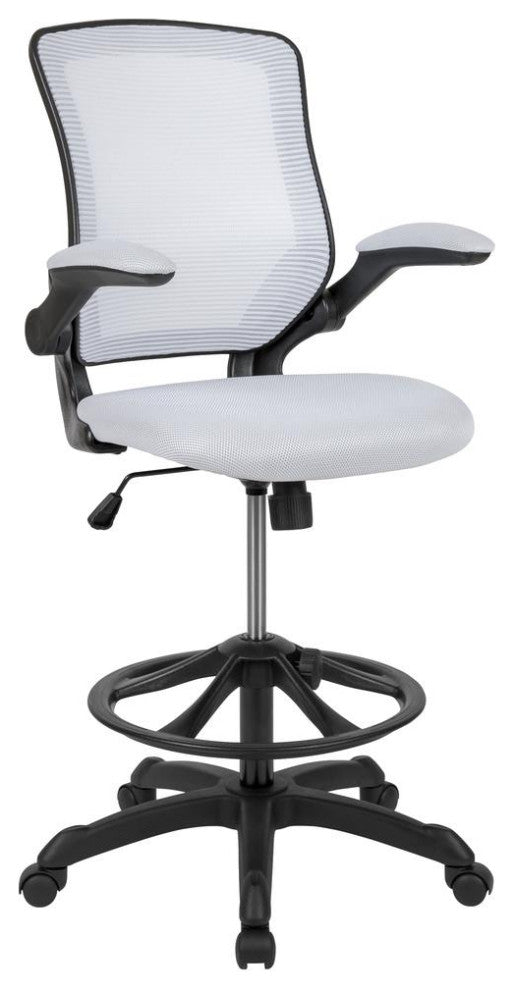 Mid-Back Mesh Ergonomic Drafting Chair With Adjustable Foot Ring, White