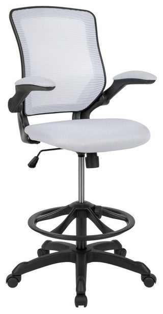 Mid-Back Mesh Ergonomic Drafting Chair With Adjustable Foot Ring, White