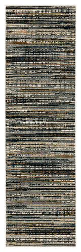 Brooks Hi-Low Textured Distressed Striped Black/Navy Area Rug, 2'3"x7'6"