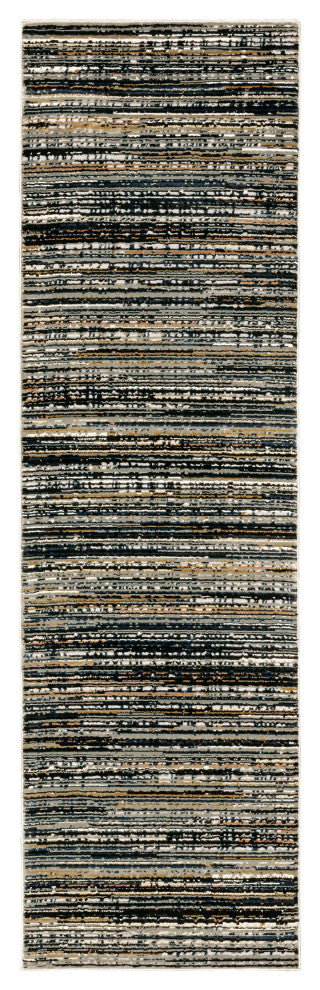 Brooks Hi-Low Textured Distressed Striped Black/Navy Area Rug, 2'3"x7'6"