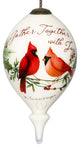 Gather Together With Joy Cardinals Hand Painted Mouth Blown Glass Ornament