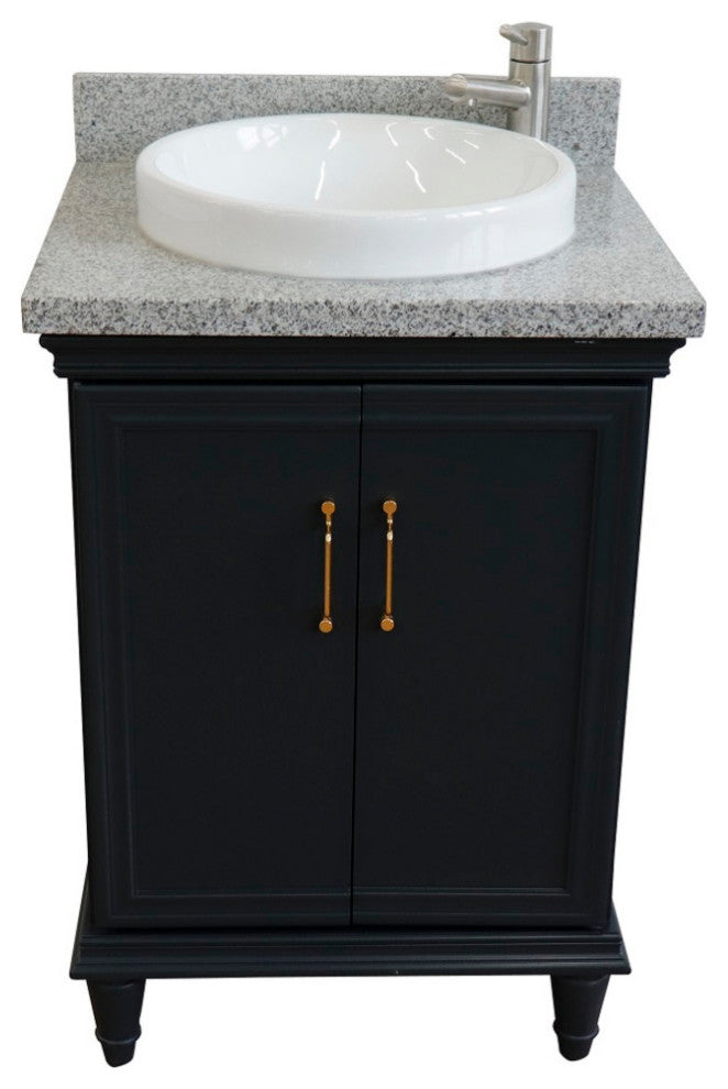 25" Single Vanity, Dark Gray Finish With Gray Granite And Round Sink