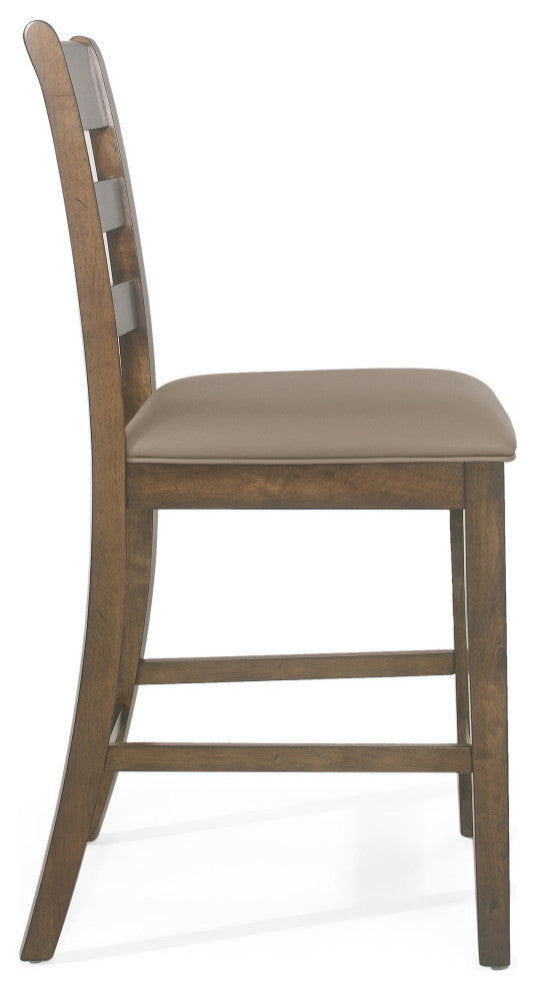 Boughton Farmhouse Upholstered Wood Counter Stools, Set of 2, Antique Brown