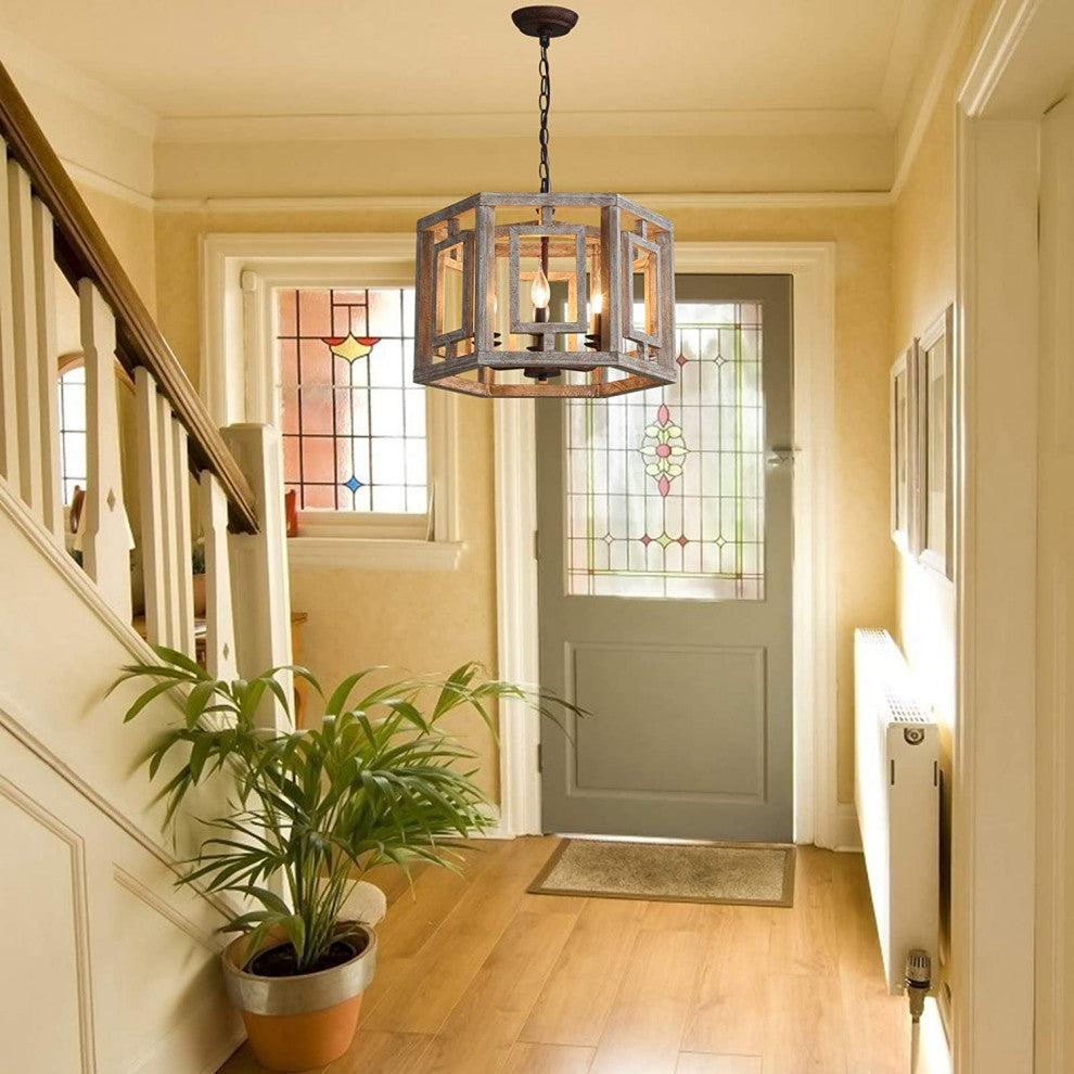 6 Light Wood Chandelier Rust Farmhouse Pendant Light Fixture