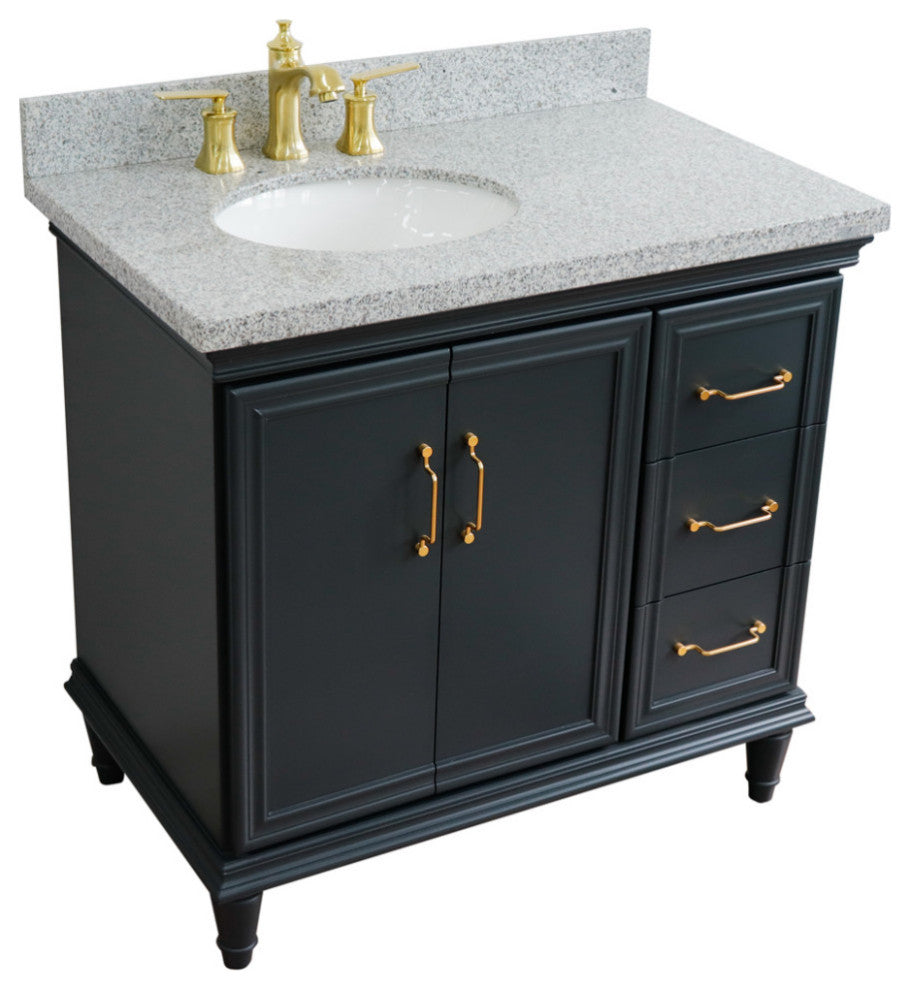 37" Single Vanity, Dark Gray Finish With Gray Granite