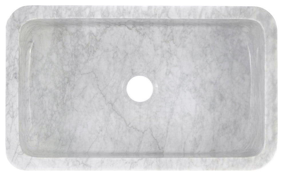 Single Bowl Kitchen Sink, Carrara White Marble With Polished Apron