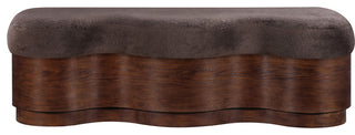 Savoy Upholstered Bench, Brown, Velour Fur Fabric, Walnut Finish