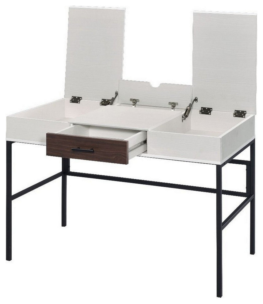 Benzara BM250200 Writing Desk With 2 Hinged Top Storage, White and Black
