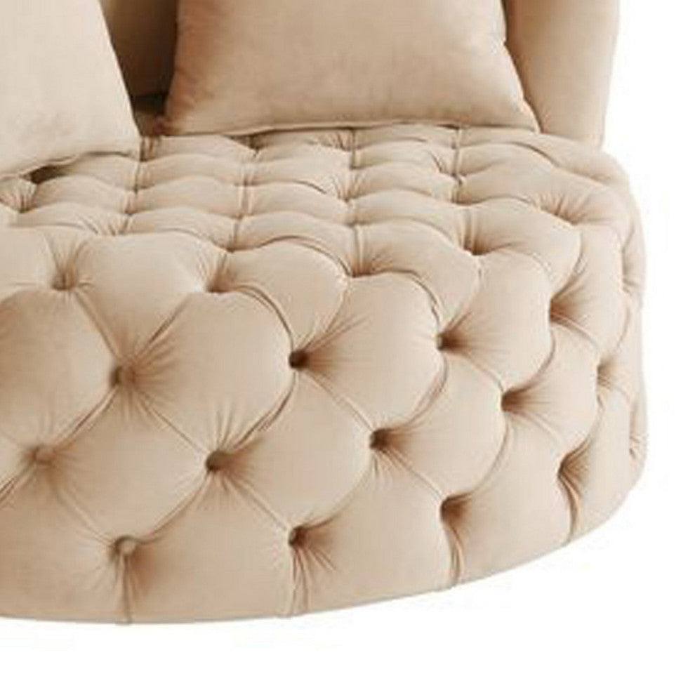 Benzara BM262172 Swivel Accent Chair With Curved Design/Button Tufting, Beige